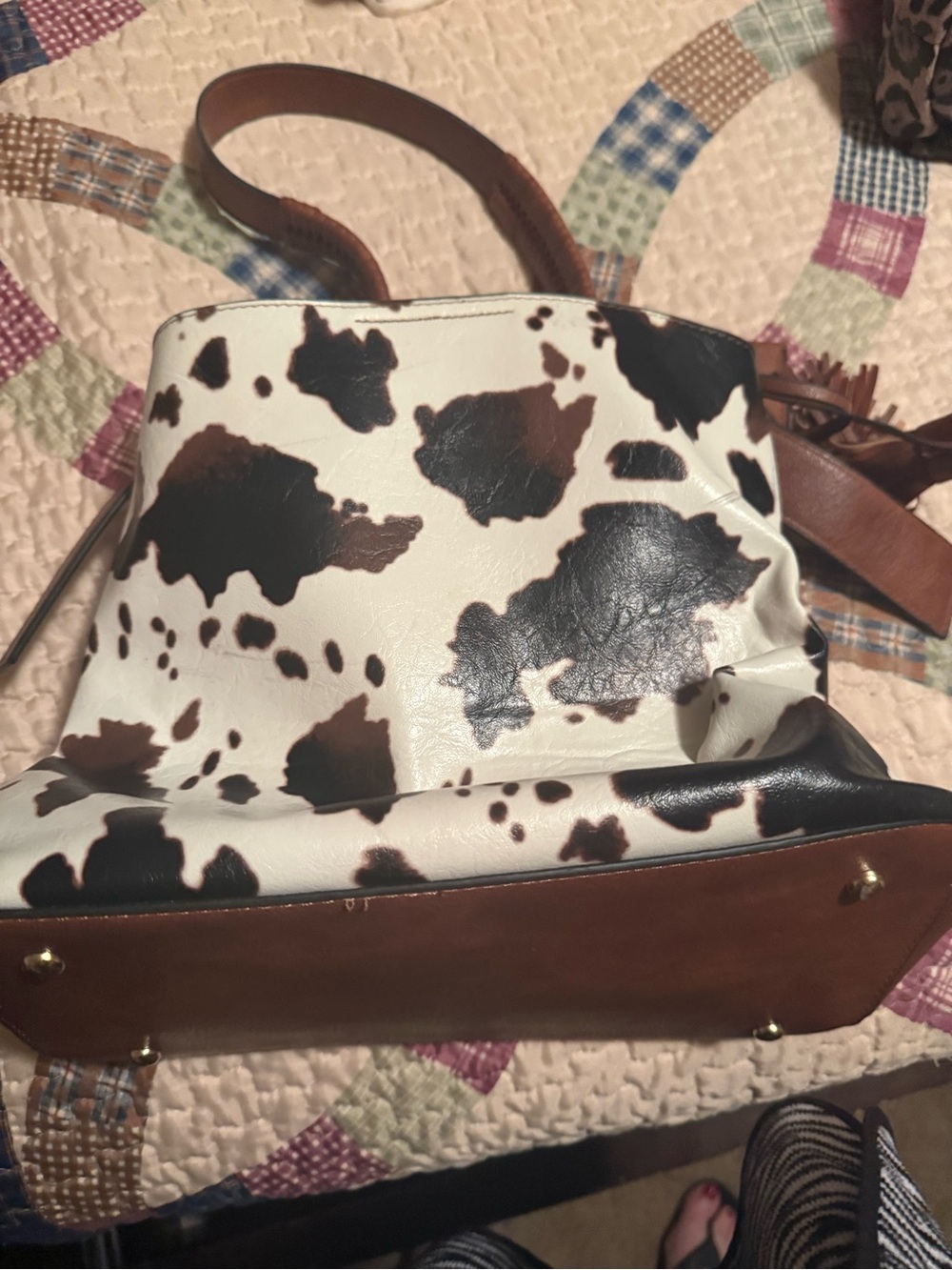 Cowhide-Print Brown & White Women's Shoulder Bag